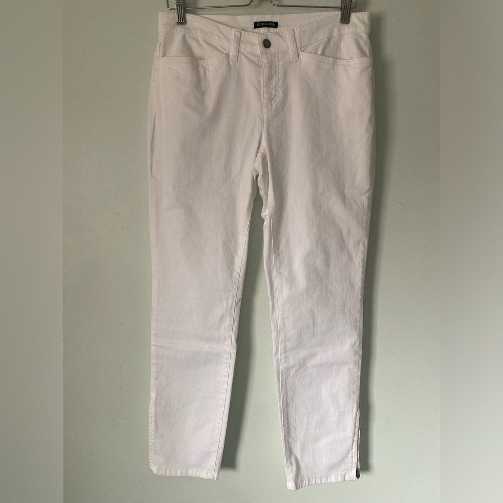 Eileen Fisher Organic Cotton White Denim Jeans Beach Spring Summer Neutral